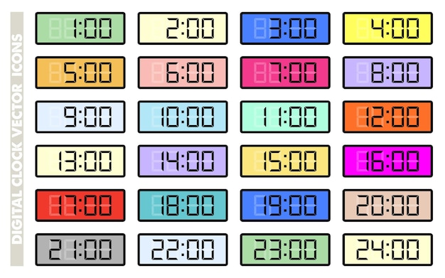 Digital Clock vector infographic icon time colorful stopwatch timekeeper 24 hours alarm timer on