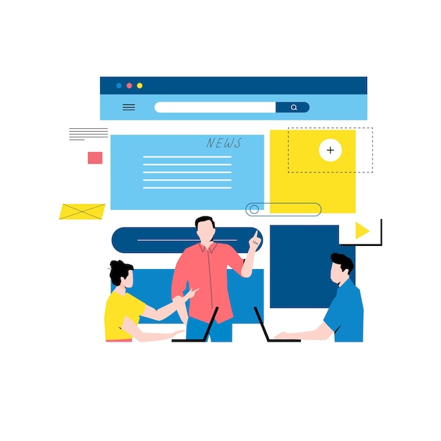 Digital content management creating engaging online content online news flat vector illustration