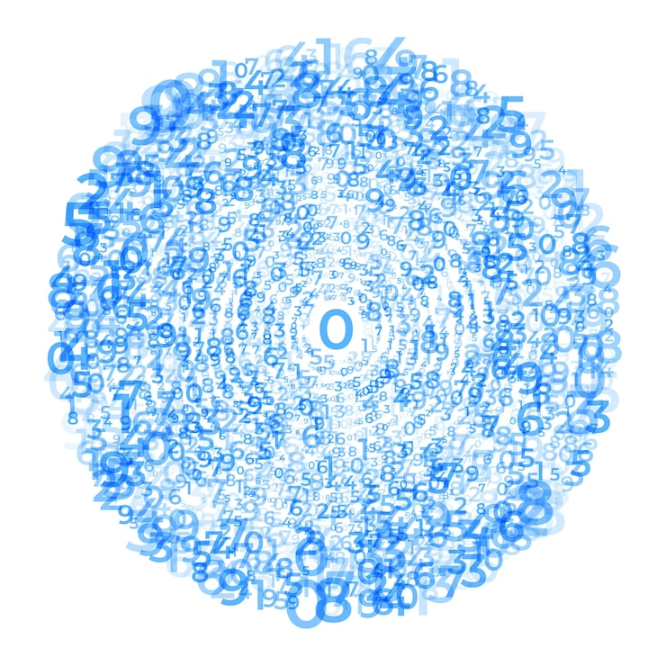 Vektor digital data array abstract concentric circles of digits swirling pattern spiral of numbers