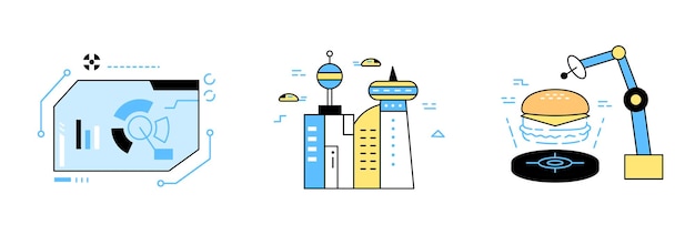 Digital device UI UX screens and future cities food transmission machine