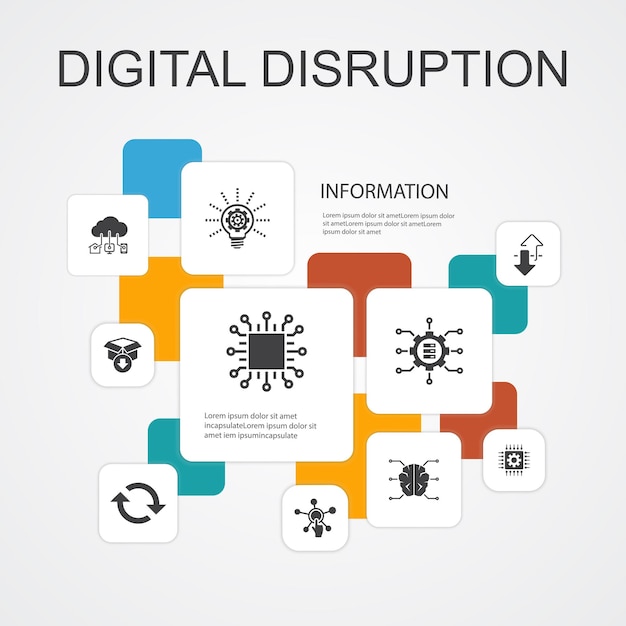 Digital disruption Infographic 10 line icons template.technology, innovation, IOT, digitization icons simple icons