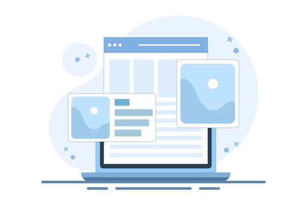 digital image gallery concept vector illustration or watch photo album online using laptop computer