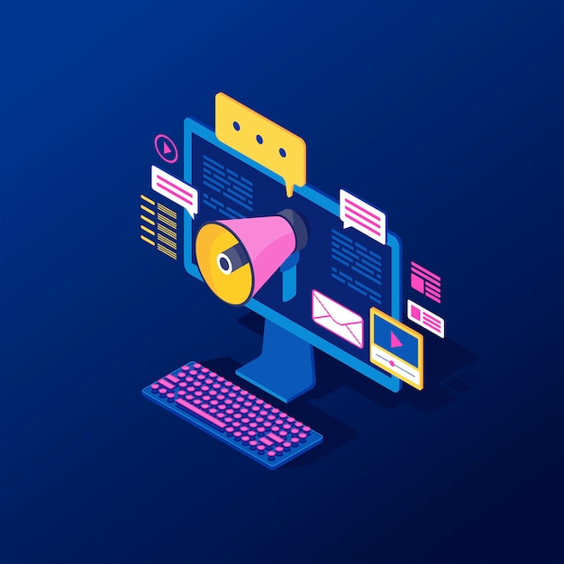 Digital, inbound marketing isometric vector illustration