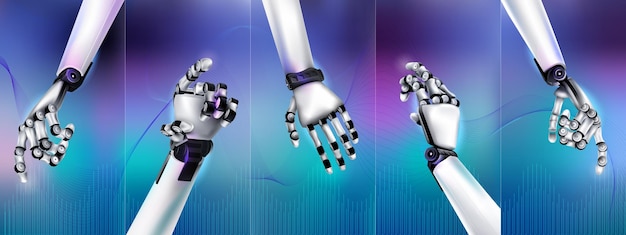 digital infographics with realistic cyborg hands on the background