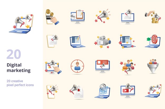 Digital marketing set creative icons pay per click blog