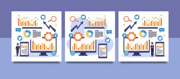 Digital marketing social media and data analysis concept illustration