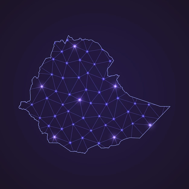 Digital network map of Ethiopia. Abstract connect line and dot on dark background