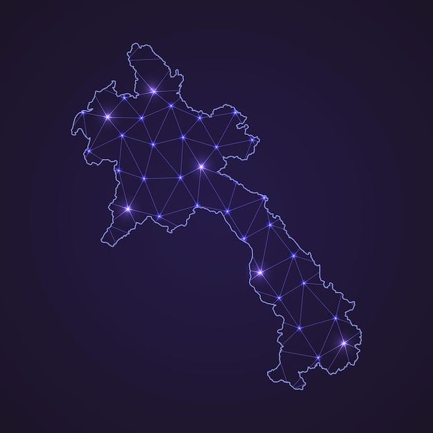digital network map of laos. abstract connect line and dot on dark background