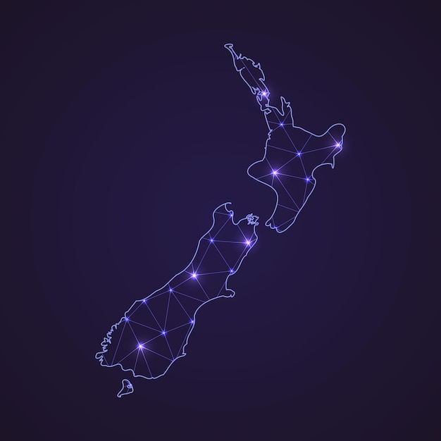 digital network map of new zealand. abstract connect line and do