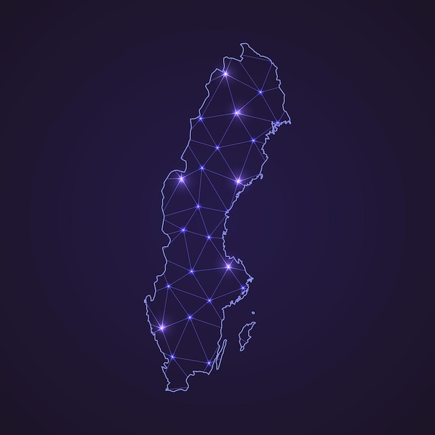 digital network map of sweden. abstract connect line and dot