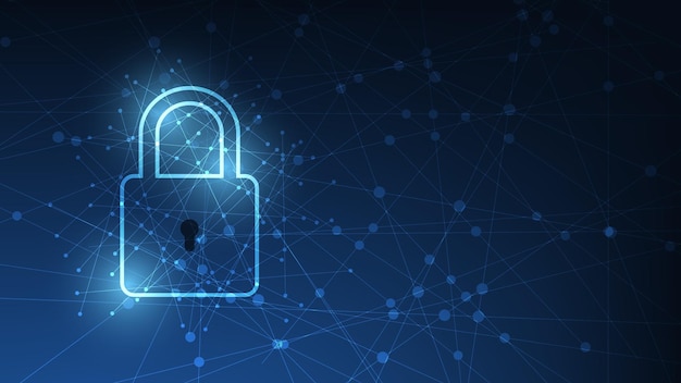digital padlock with virtual screen on dark background cyber security technology fraud prevention