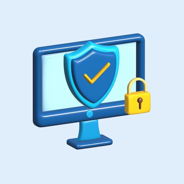 Digital Security concept Realistic 3d object cartoon style