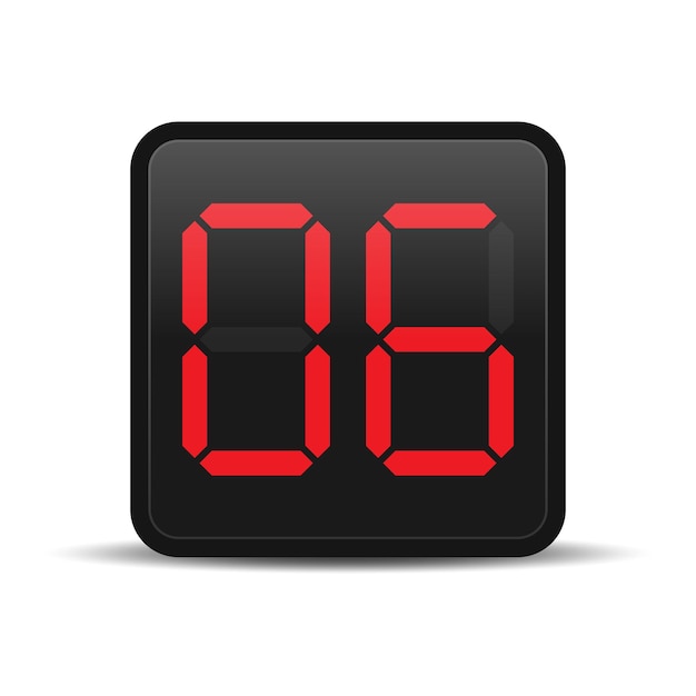 Digital seven segment display with red number 6