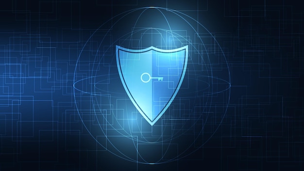 digital shield with virtual screen on dark background cyber security technology fraud prevention