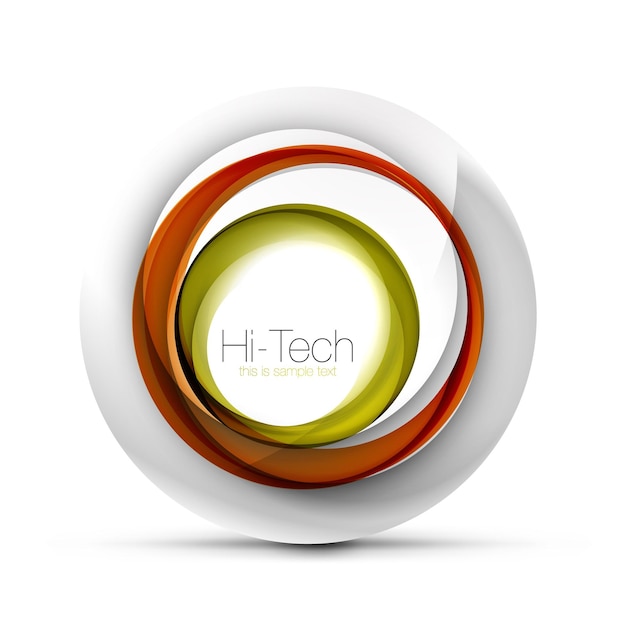 Digital techno sphere web banner button or icon with text Glossy swirl color abstract circle design hitech futuristic symbol with color rings and grey metallic element Vector illustration