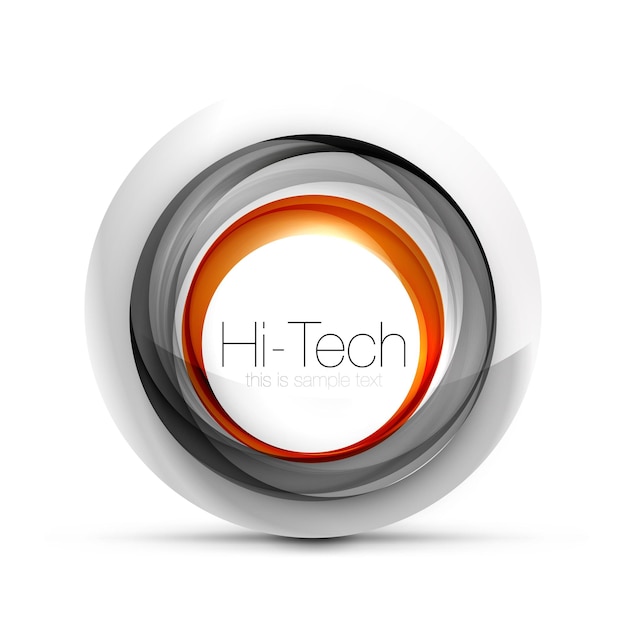 Digital techno sphere web banner button or icon with text Glossy swirl color abstract circle design hitech futuristic symbol with color rings and grey metallic element Vector illustration