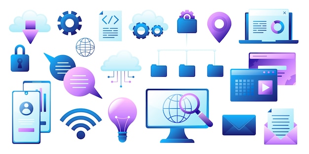 Digital technology icons in gradient style