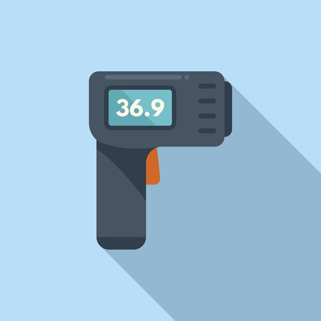 Digital thermometer gun icon flat vector Medical hand Laser sensor