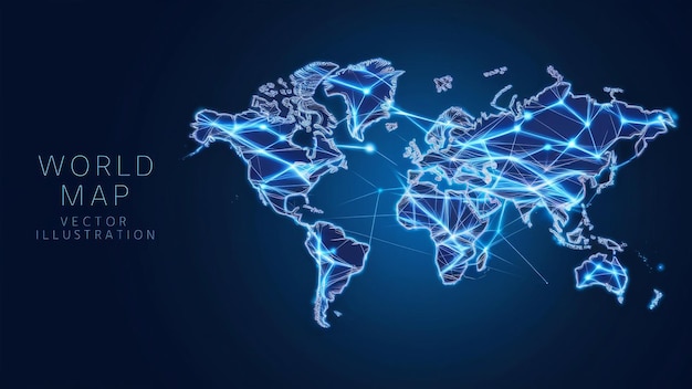 Digital vectorstyle world map with a futuristic design