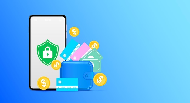 Digital wallet application on mobile and internet banking. Online payment security via credit card.