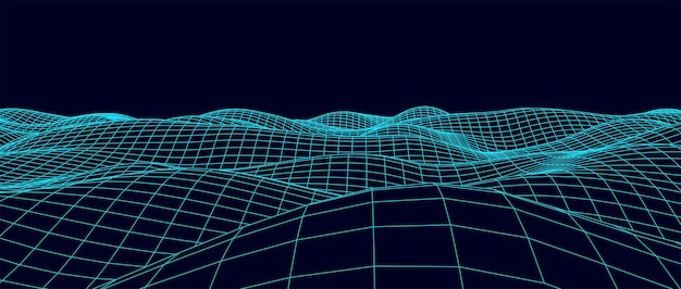 digital wavy wireframe landscape futuristic linear undulating terrain digital cyberspace in mountains with valleys vector illustration
