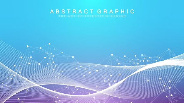 digits abstract background with connected line and dots wave flow digital neural networks network an