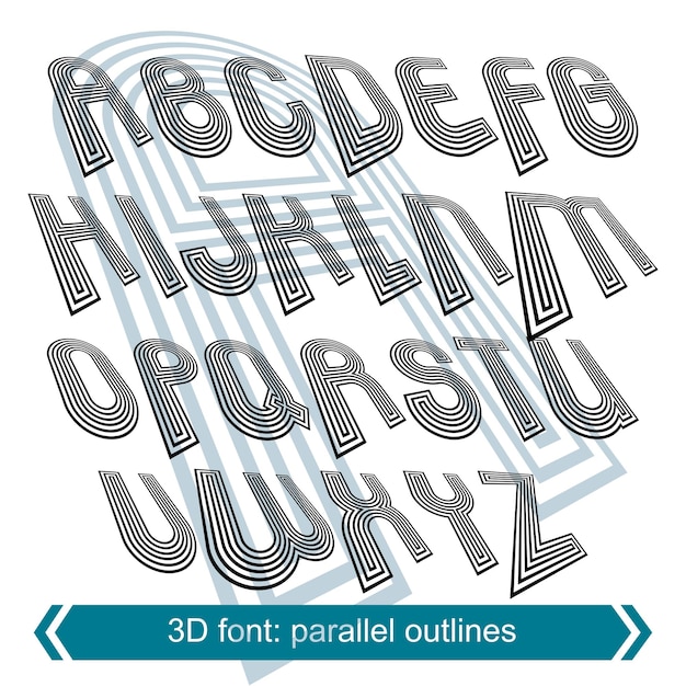 dimensional font with rotation effect perspective unusual script striped letters