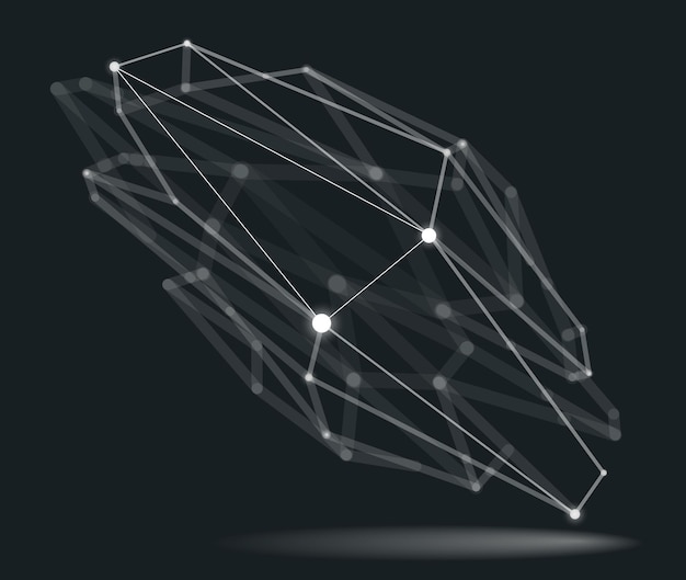 Dimensional lattice mesh vector abstraction 3D polygonal design abstract shape tech and science digital style dynamic connections with lines and dots with realistic depth of field effect