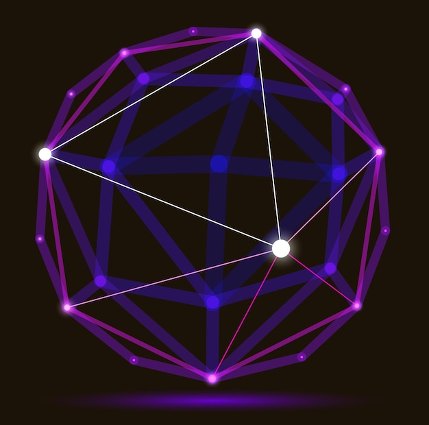 Dimensional lattice mesh vector abstraction 3D polygonal design abstract sphere tech and science digital style dynamic connections with lines and dots with realistic depth of field effect