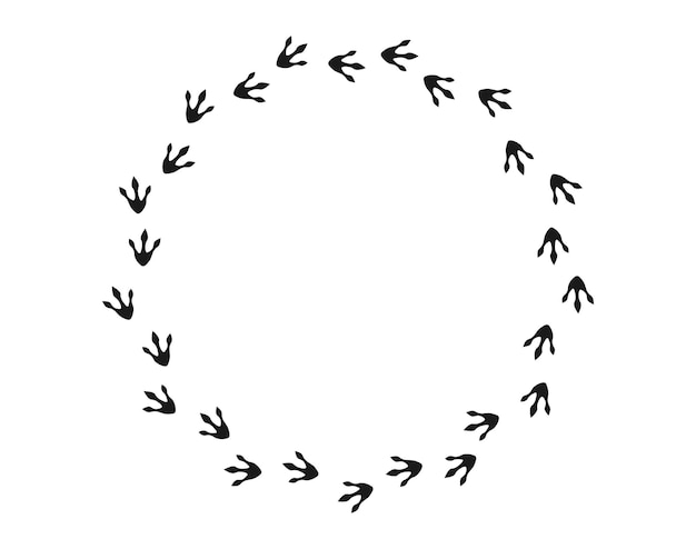Dinosaur footprints circle border Dragon footprints circle shaped border Vector doodle illustration