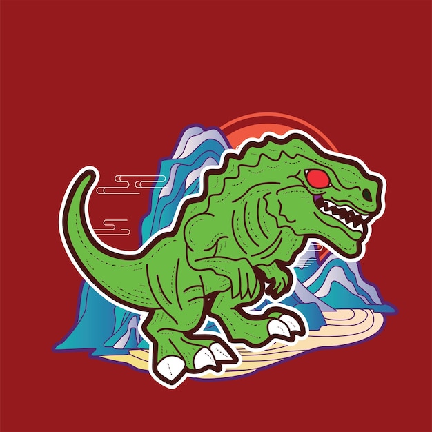 dinosaur illustration with japanese style for kaijune event, notebook, logo