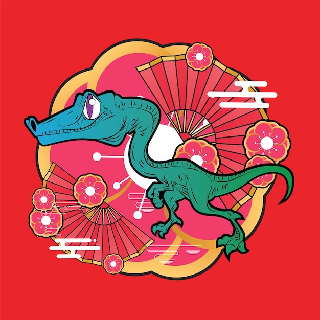 dinosaur illustration with japanese style for kaijune event notebook logo
