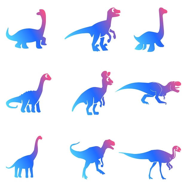 Dinozor ve fosil renk geçişli simge paketi