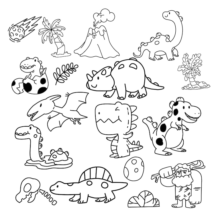 Vektör dinozorlar doodle boyama sayfası