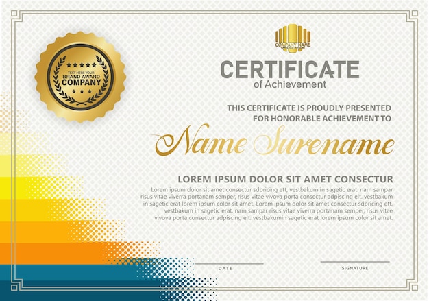 Diploma certificate template with halftone style and modern pattern background
