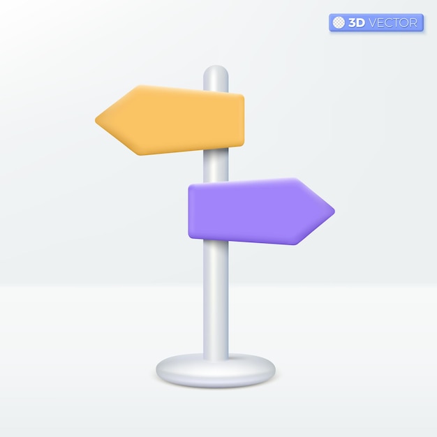 Direction road sign post with arrow icon symbol street sign with shadow Direction sign choice signpost Travel destination concept 3D vector isolated illustration Cartoon pastel Minimal style
