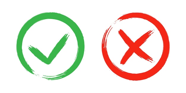 dirty grunge cross x and tick ok check marks in check boxes hand drawn with brush strokes vector