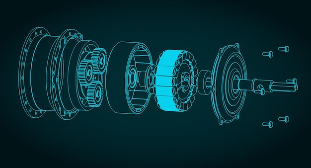disassembled bicycle wheel hub motor illustration