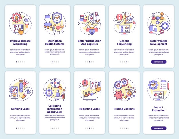 Disease monitoring onboarding mobile app screen set