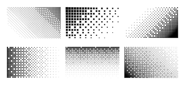 Disintegration background dotted pattern banners set