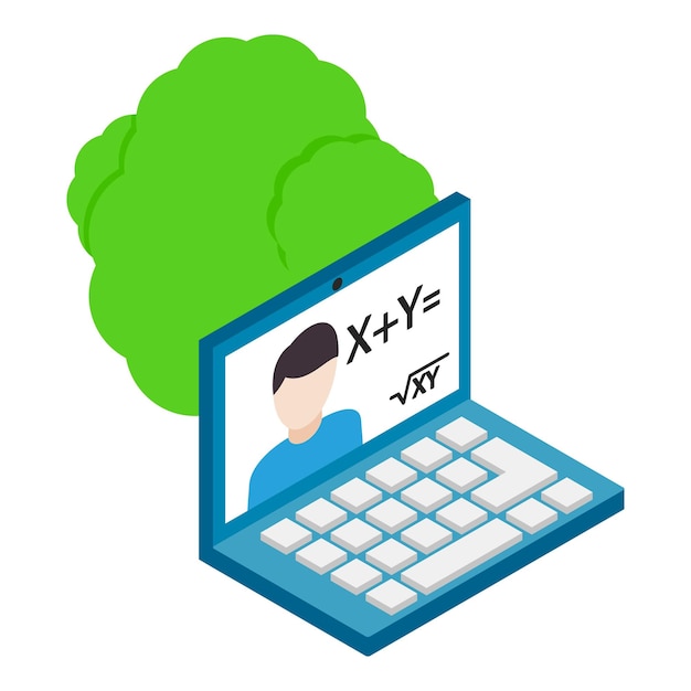 Distance education icon isometric vector Laptop with picture of man on screen Training education studying