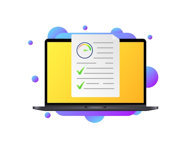 Distance tests Flat color laptop tests distance learning Vector illustration