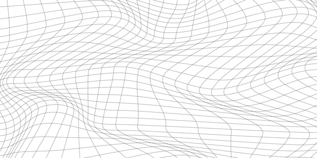 Distorted wave monochrome texture dynamical rippled surface Vector mesh grid pattern of lines