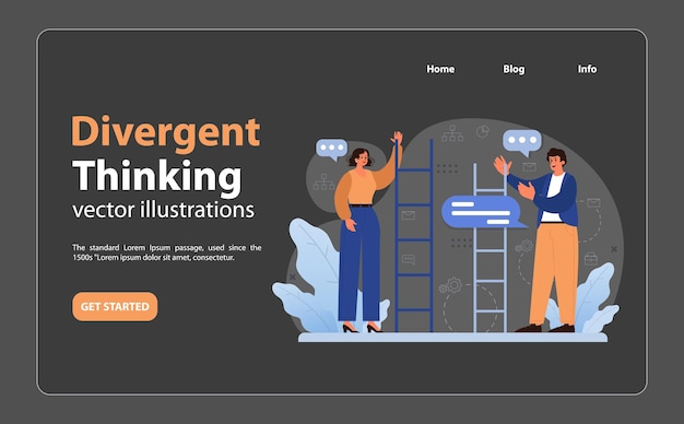 divergent thinking concept duo collaborates on task arranging digital elements navigating decisions