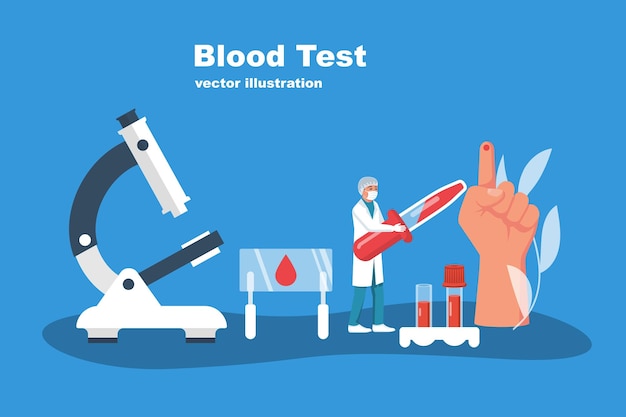Doctor hold hand sample blood in test tube Equipment for analysis Blood donation Vector