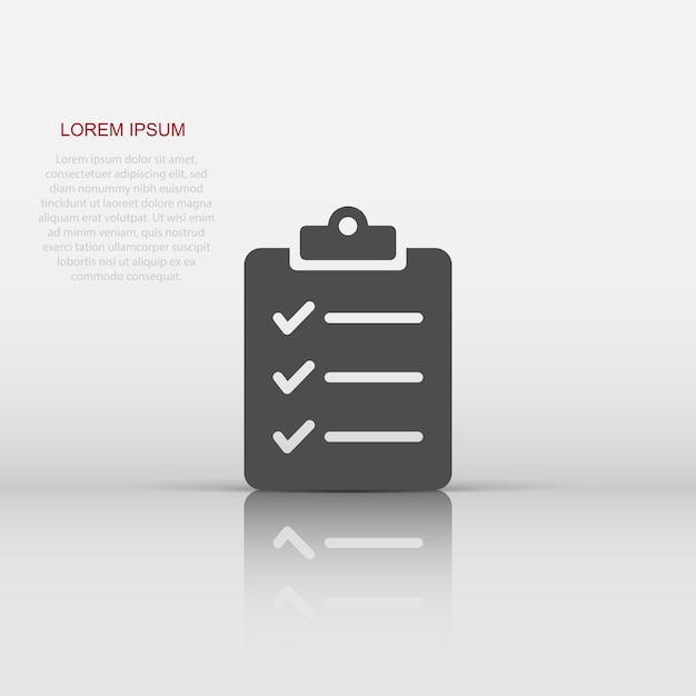 Document checklist icon in flat style Report vector illustration on white isolated background Paper sheet business concept