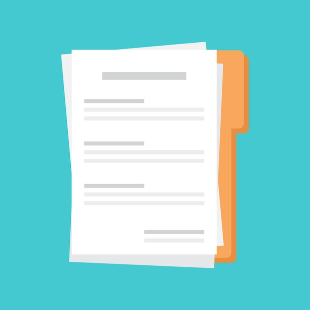 Document folder with text icon in flat style White papers vector illustration on isolated background Confirmed or approved document sign business concept