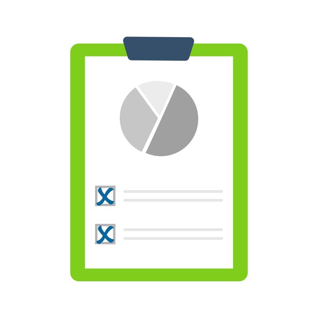 Document icon with pie chart and blue crosses