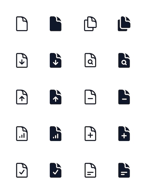 Document Icons Set File Management Download Upload Search Plus Minus Check Duplicate Copy