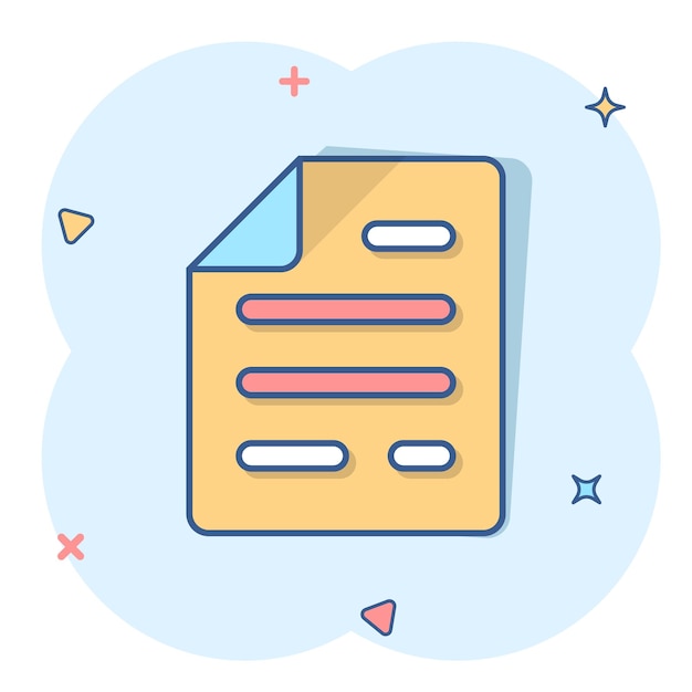 Document note icon in comic style Paper sheet vector cartoon illustration pictogram Notepad document business concept splash effect